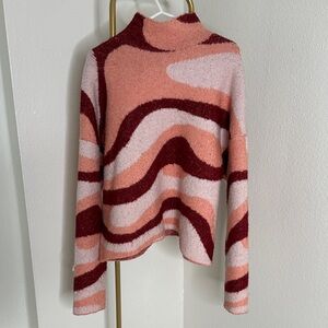 Zara Abstract Wave Turtleneck Sweater - Pink and Red